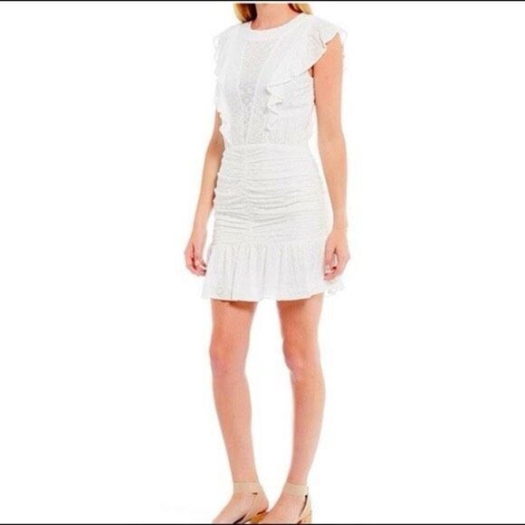 NWT Chelsea & Violet South of France White Ruffle Mini Dress - Picture 1 of 13